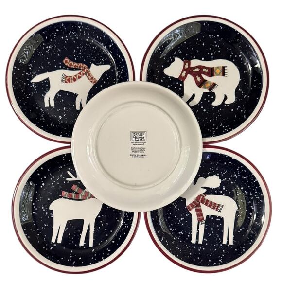 Debbie Mumm Snow Flurries 5-Piece Salad Plates Winter Woodland Animals Set - Picture 2 of 3